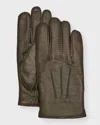Agnelle Men's Patina Leather Gloves In Green