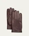 Agnelle Men's Patina Leather Gloves In Bourgogne