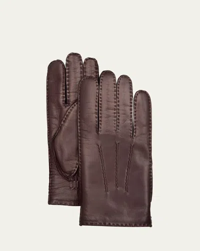 Agnelle Men's Patina Leather Gloves In Bourgogne