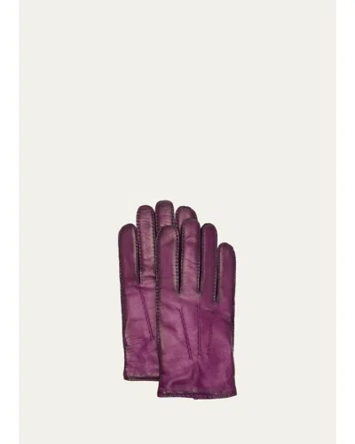 Agnelle Men's Patina Leather Gloves In Purple