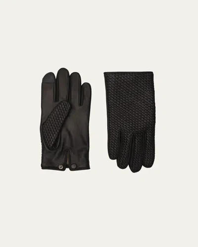 Agnelle Men's Woven Patina Leather Gloves In Black