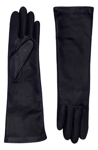 Agnelle Midlength Leather Gloves In Black