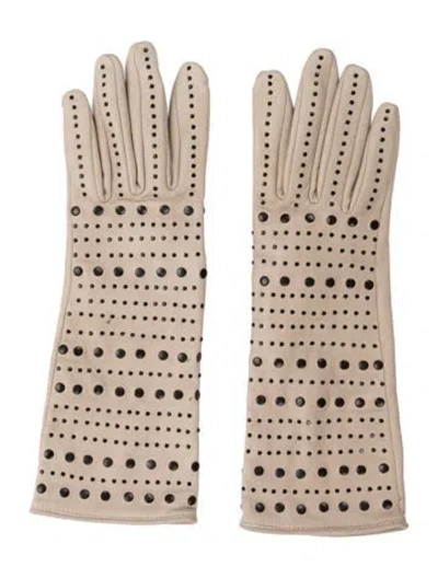 Pre-owned Agnelle Studded Leather Gloves In Neutrals