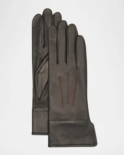 Agnelle Two-tone Classic Leather Gloves In Black Cardinal
