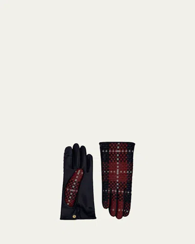 Agnelle Two-toned Lambskin Leather Gloves In Noir Cardininal