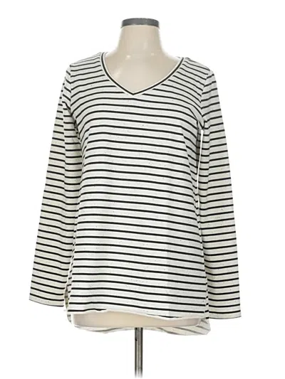 Pre-owned Agnes & Dora Long Sleeve Top Ivory Stripes Pattern V Neck Tops In White