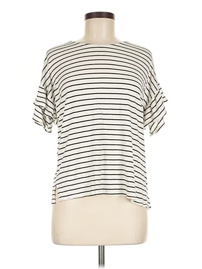 Pre-owned Agnes & Dora Short Sleeve Top Ivory Stripes Pattern Boatneck Tops