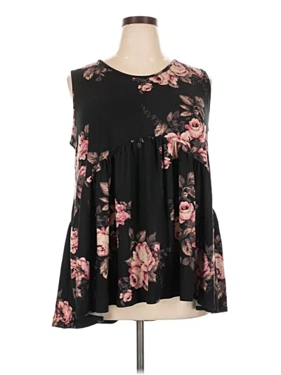 Pre-owned Agnes & Dora Sleeveless Top Black Floral Pattern Scoop Neck Tops