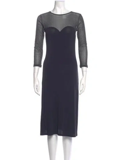 Pre-owned Agnès B. Bateau Neckline Midi Length Dress In Blue