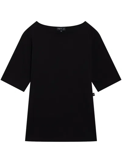 Agnès B. Boat-neck Cotton T-shirt In Black