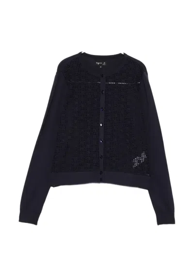 Agnès B. Broderie-anglaise Button-front Cardigan In Blue