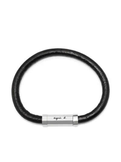 Agnès B. Clasp Leather Bracelet In Black