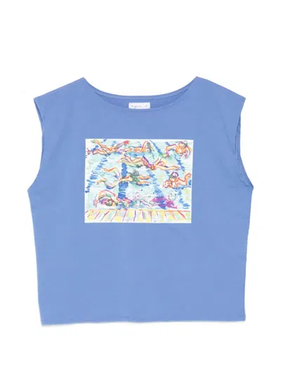 Agnès B. Colisée Artist Cotton T-shirt In Blue