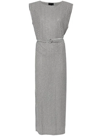 Agnès B. Colisée Belted Linen Dress In Grey