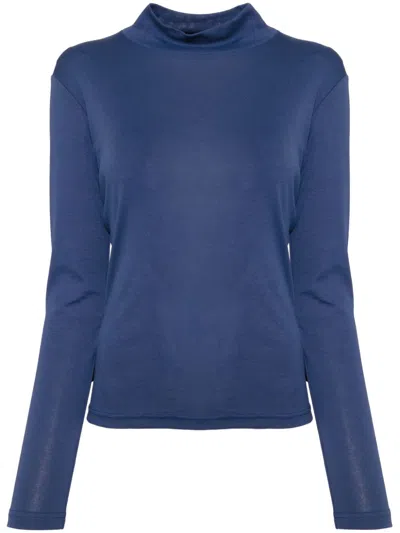 Agnès B. Cotton High-neck T-shirt In Blue