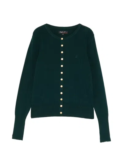 Agnès B. Cotton Snap Cardigan In Green