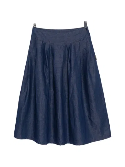 Agnès B. Denim Pleated Skirt In Blue