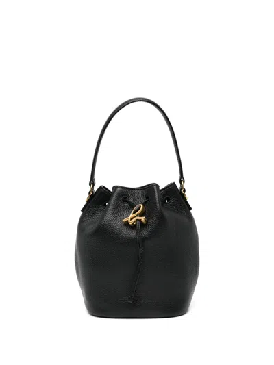 Agnès B. Drawstring Leather Shoulder Bag In Black