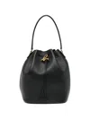 Agnès B. Drawstring Leather Shoulder Bag In Black