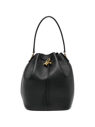Agnès B. Drawstring Leather Shoulder Bag In Black