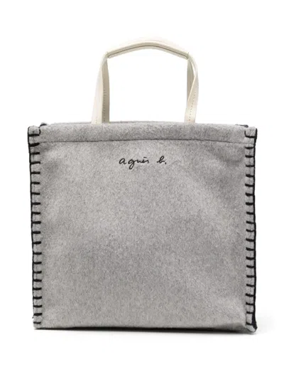 Agnès B. Embroidered Logo Bag In Grey