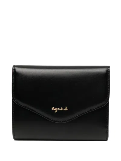 Agnès B. Flap Leather Wallet In Black