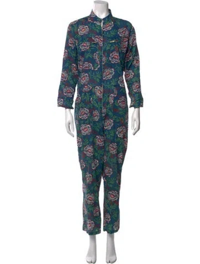 Pre-owned Agnès B. Floral Print Jumpsuit In Blue
