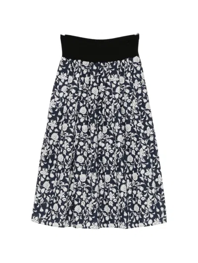 Agnès B. Floral-print Pleated Skirt In Blue