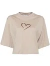 Agnès B. Glittered-heart Cropped T-shirt In Brown