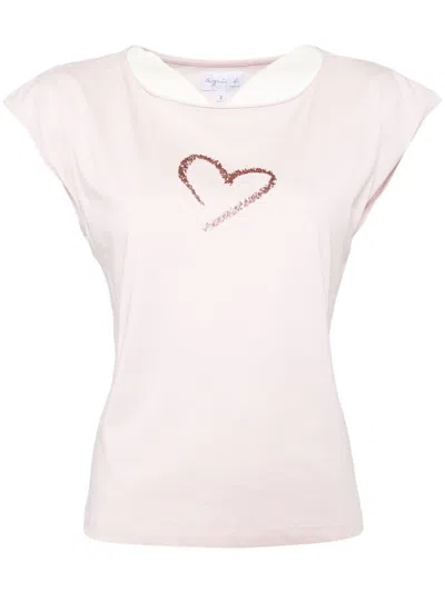 Agnès B. Glittered-heart T-shirt In Pink