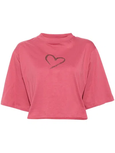 Agnès B. Glittered-heart T-shirt In Pink