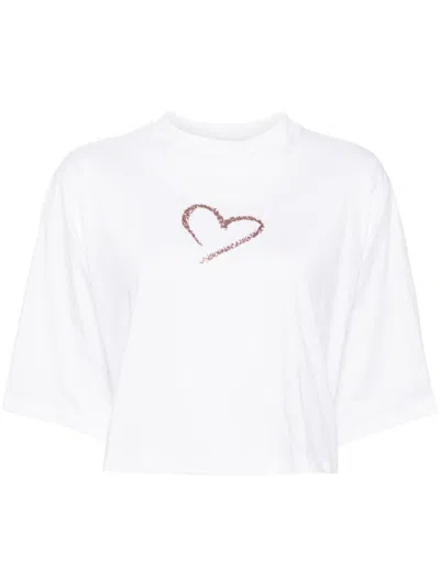 Agnès B. Glittered-heart T-shirt In White