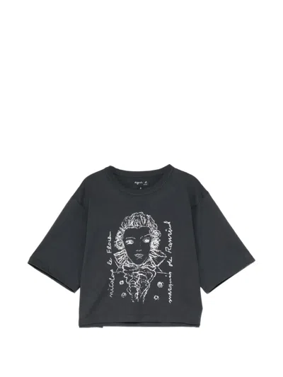 Agnès B. Graphic-print Cropped T-shirt In Gray