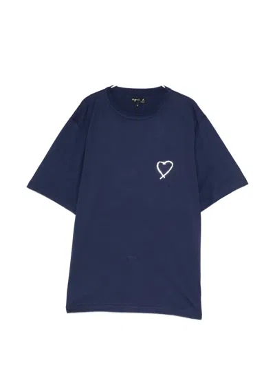 Agnès B. Heart-motif Cotton T-shirt In Blue