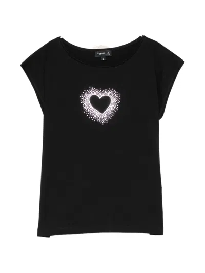 Agnès B. Heart-print Cap-sleeve T-shirt In Black