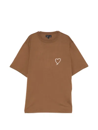 Agnès B. Heart-print T-shirt In Brown
