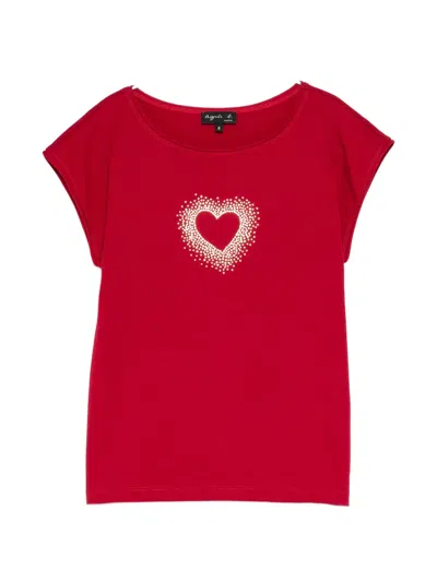 Agnès B. Heart-print T-shirt In Red