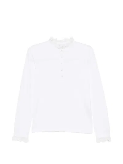 Agnès B. Lace Trim Cotton Henley Top In White