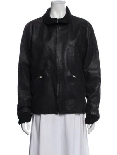 Pre-owned Agnès B. Lamb Leather Jacket In Black