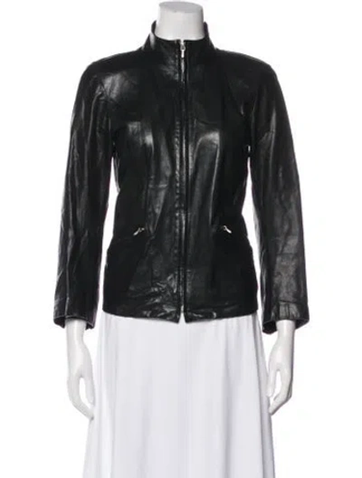 Pre-owned Agnès B. Lambskin Biker Jacket In Black