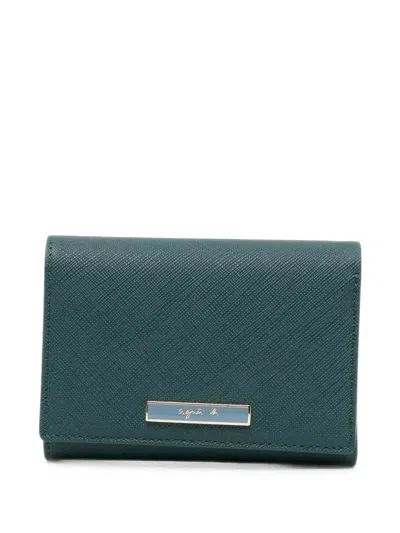 Agnès B. Leather Fold Wallet In Green