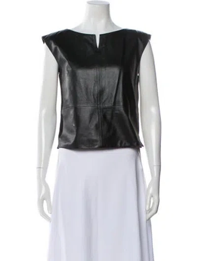 Pre-owned Agnès B. Leather Square Neckline Top In Black