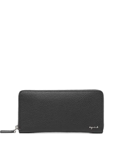 Agnès B. Leather Zipped Wallet In Black