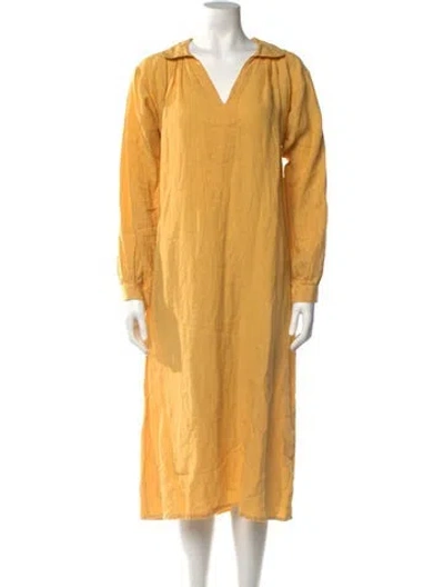 Pre-owned Agnès B. Linen Midi Length Dress In Yellow