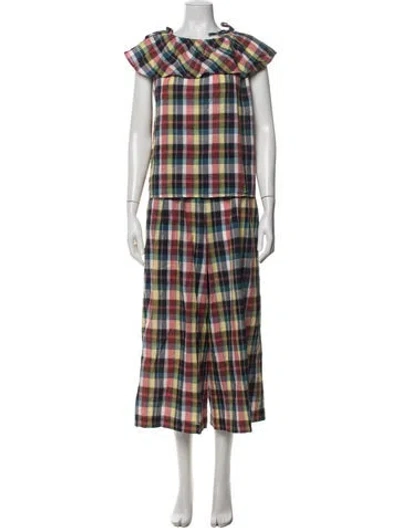Pre-owned Agnès B. Linen Plaid Print Pant Set In Yellow