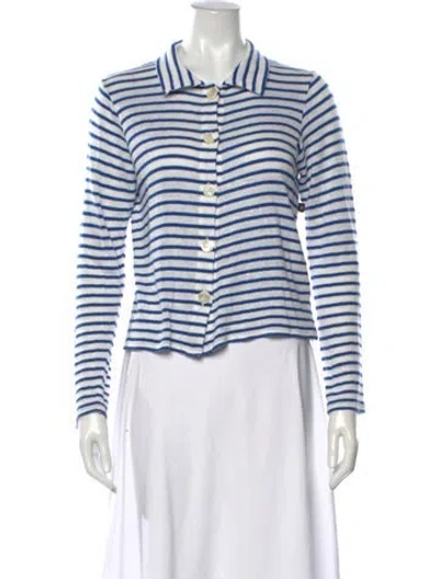 Pre-owned Agnès B. Linen Striped Sweater In White