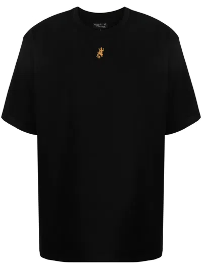 Agnès B. Lizard-embroidered Cotton T-shirt In Black