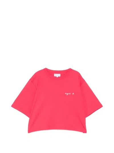 Agnès B. Logo Cropped T-shirt In Pink