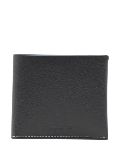 Agnès B. Logo Debossed Folded Leather Wallet In Blue