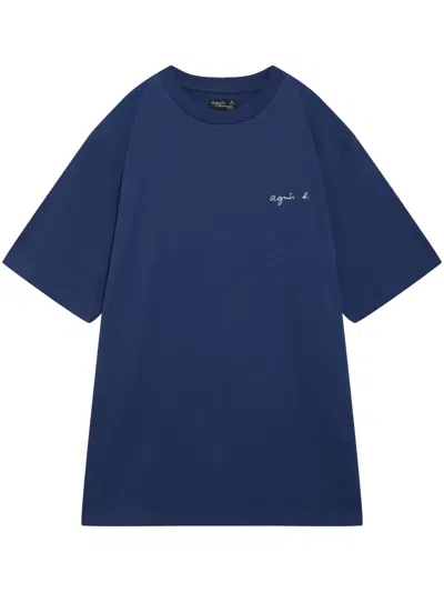 Agnès B. Logo-embroidered Cotton T-shirt In Blue